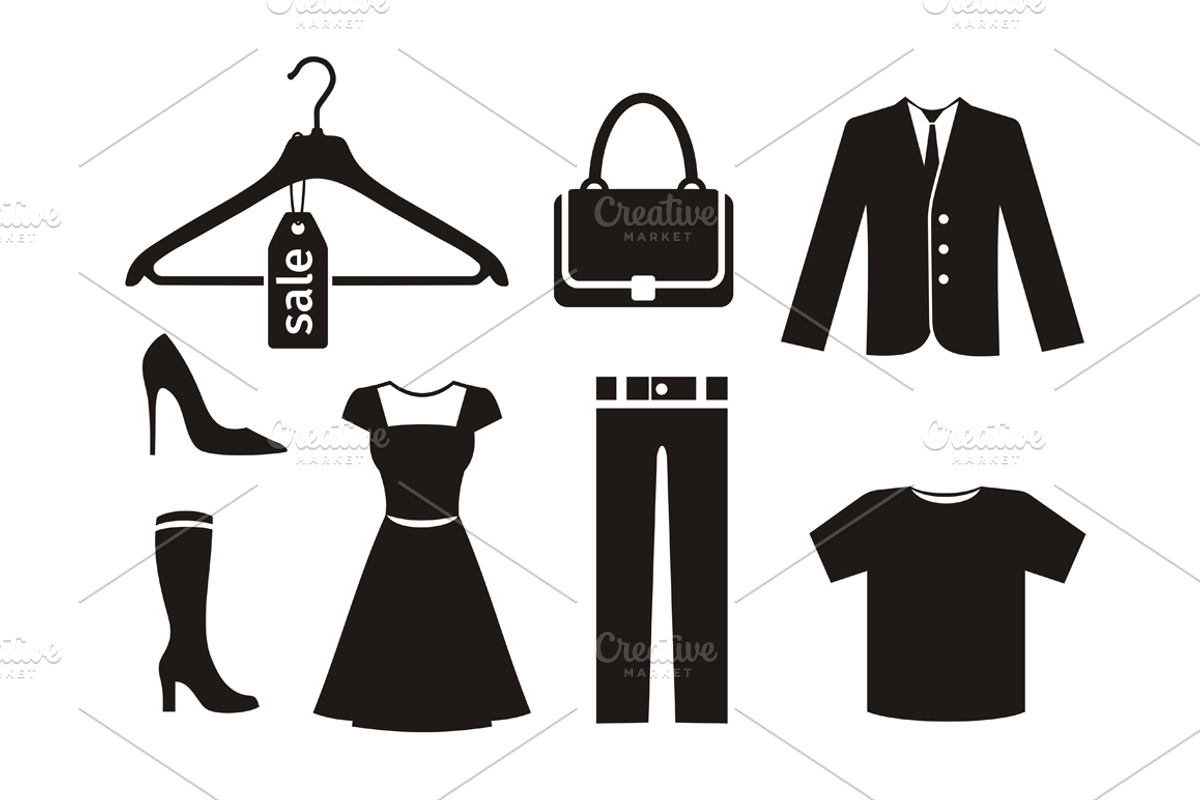Clothes icon set in black