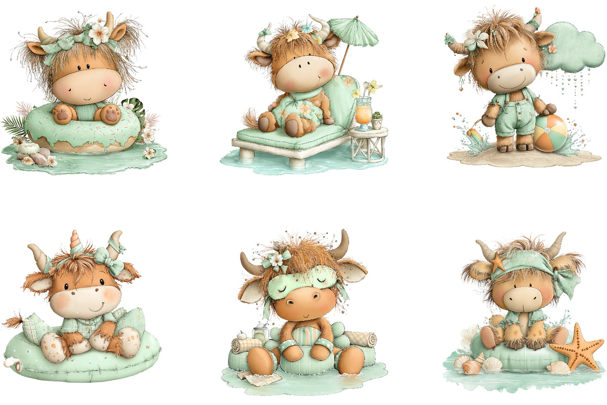 Pool Day Highland Cow Clipart, a Seasonal Illustration by CreationArt (Photo 3 of 5)