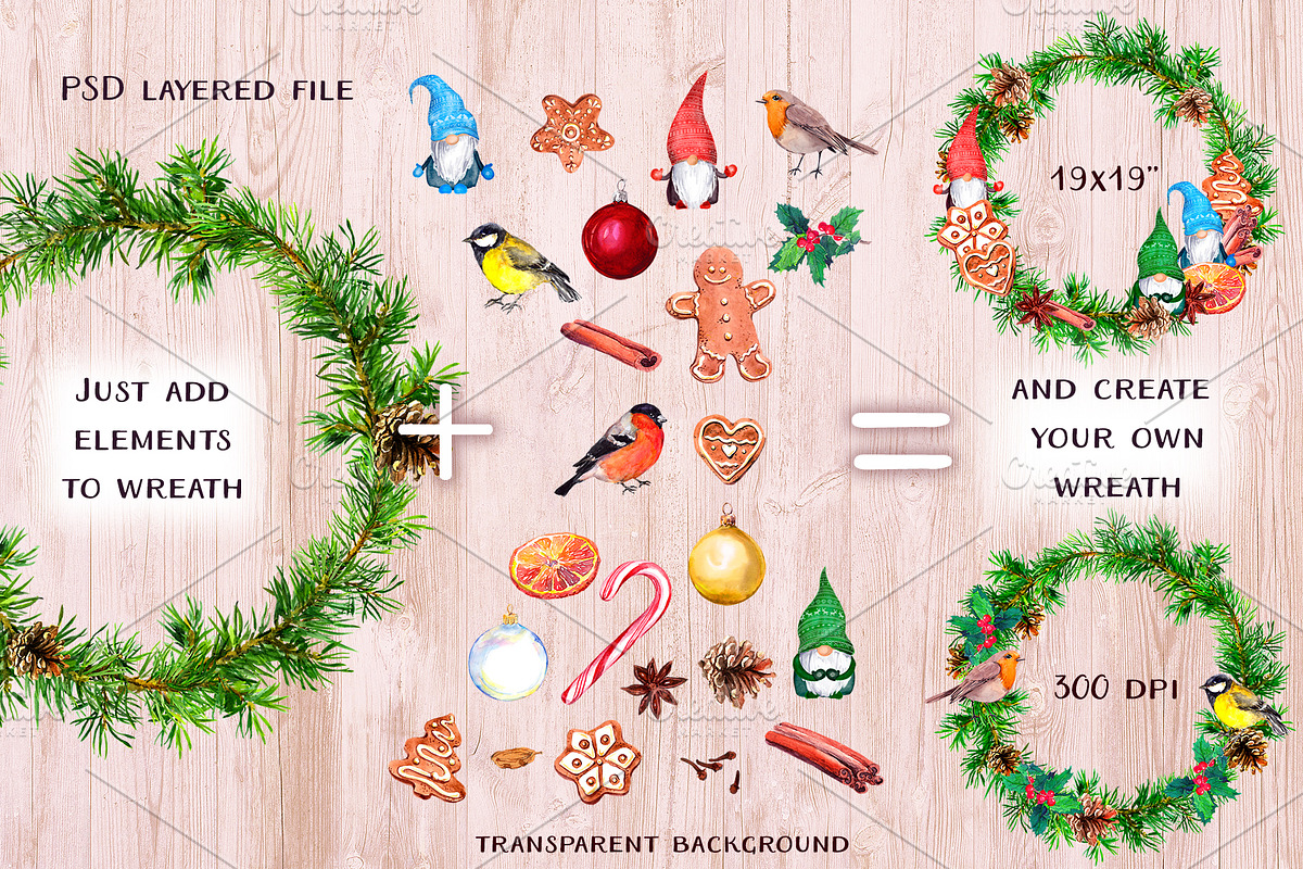 Christmas wreath creator. Watercolor, a Food Illustration by Where summer is (Photo 4 of 4)