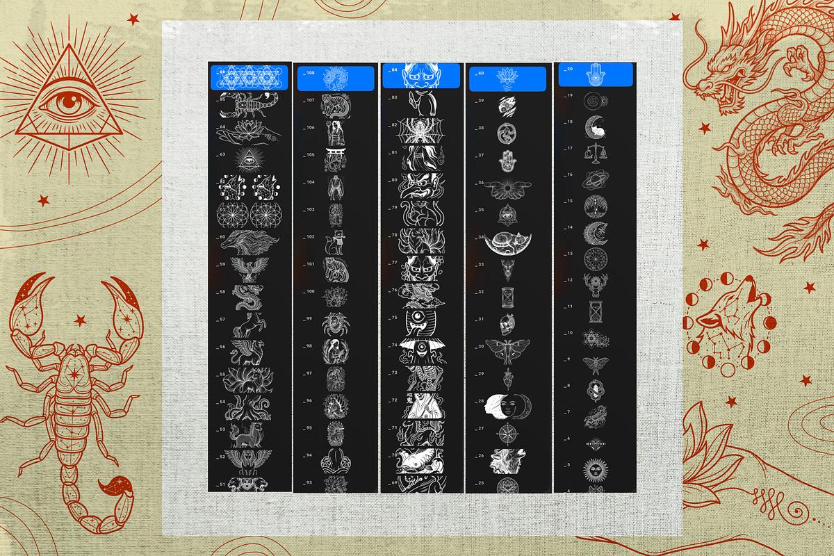 100+ Procreate Tattoo Stamp Brushes, a Brush Add-On by badrusblue (Photo 2 of 9)