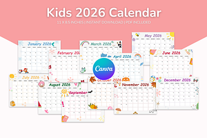 2026 Canva Kids Calendar Template, a Card Template by Snapybiz