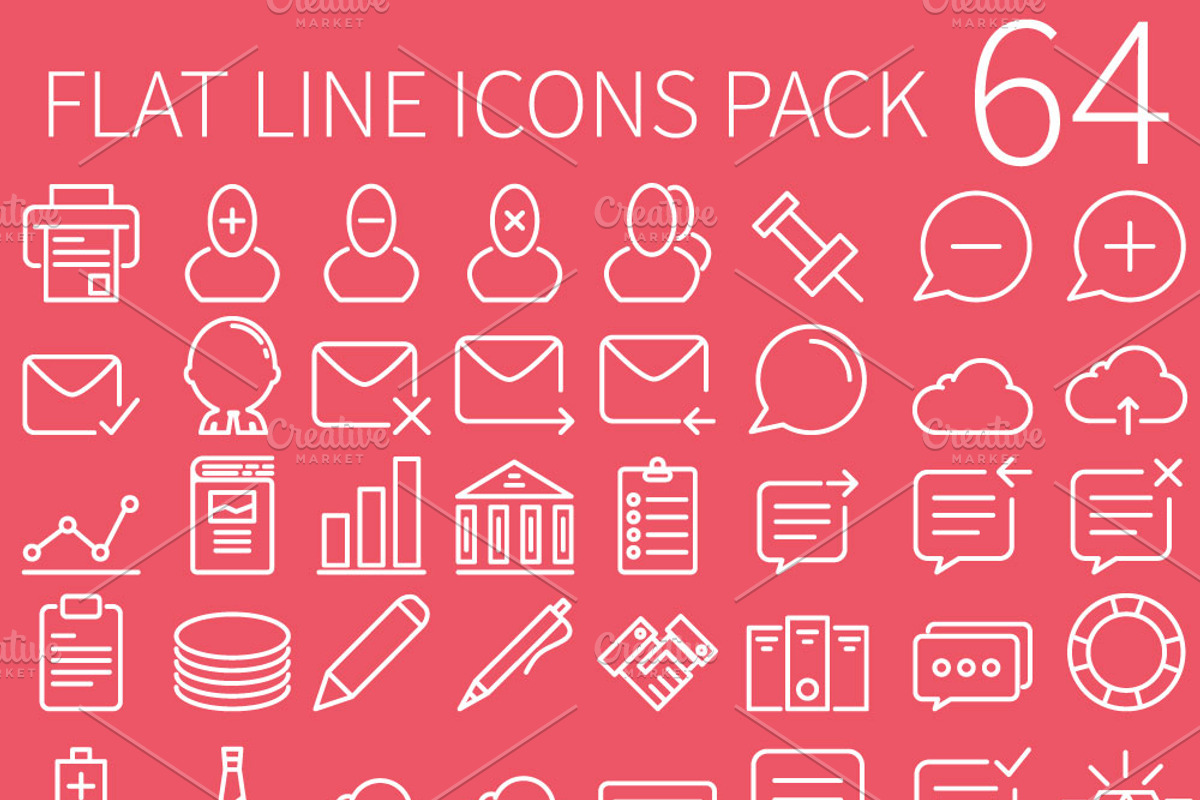 64 Flat Line Icons Pack, an Outline Icon by Nerokanji_Designs (Photo 2 of 2)