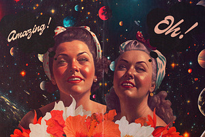 Retro Girl & Floral Collage