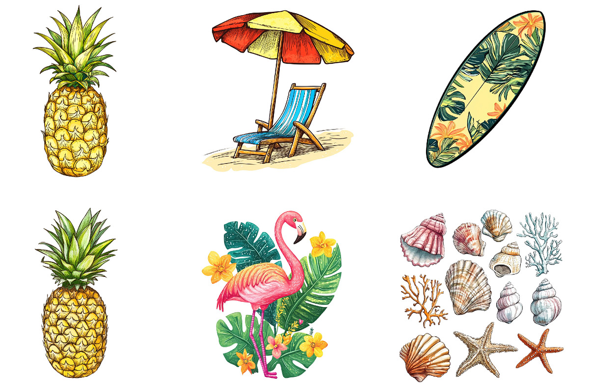 Hand Drawn Summer Clipart PNG Set, an Illustration by Designking (Photo 3 of 5)