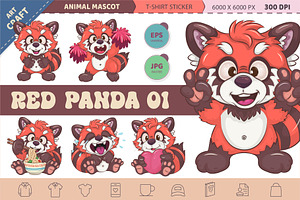 Set of Red Pandas 01. Animal Art., an Animal Illustration by KENO Mascots