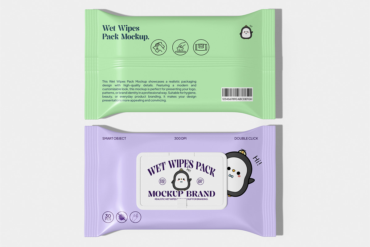 Wet Wipes Pack Mockup, a Packaging Mockup by Unerispace (Photo 2 of 5)