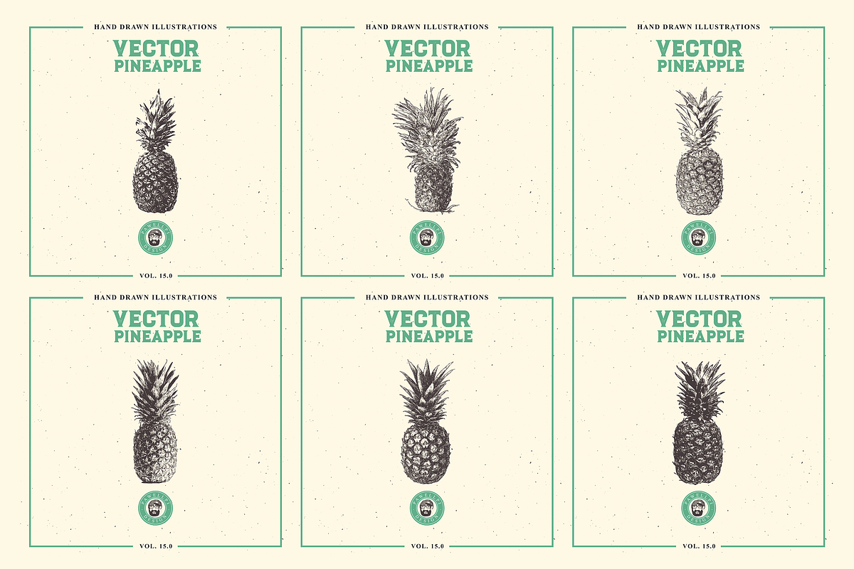 VECTOR PINEAPPLE HAND DRAWN BUNDLE, a Food Illustration by pawellpi (Photo 2 of 5)
