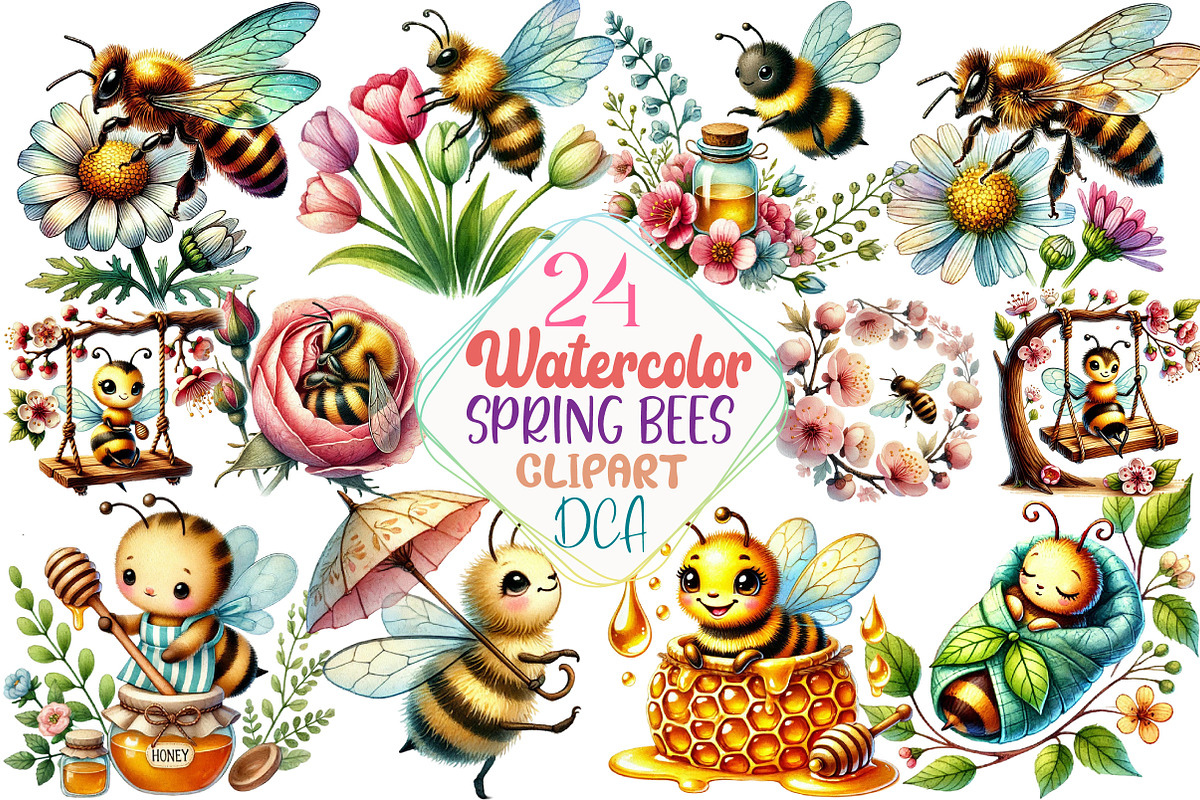 Spring Bees Clipart 2, an Illustration by DreamCafeArt (Photo 1 of 5)