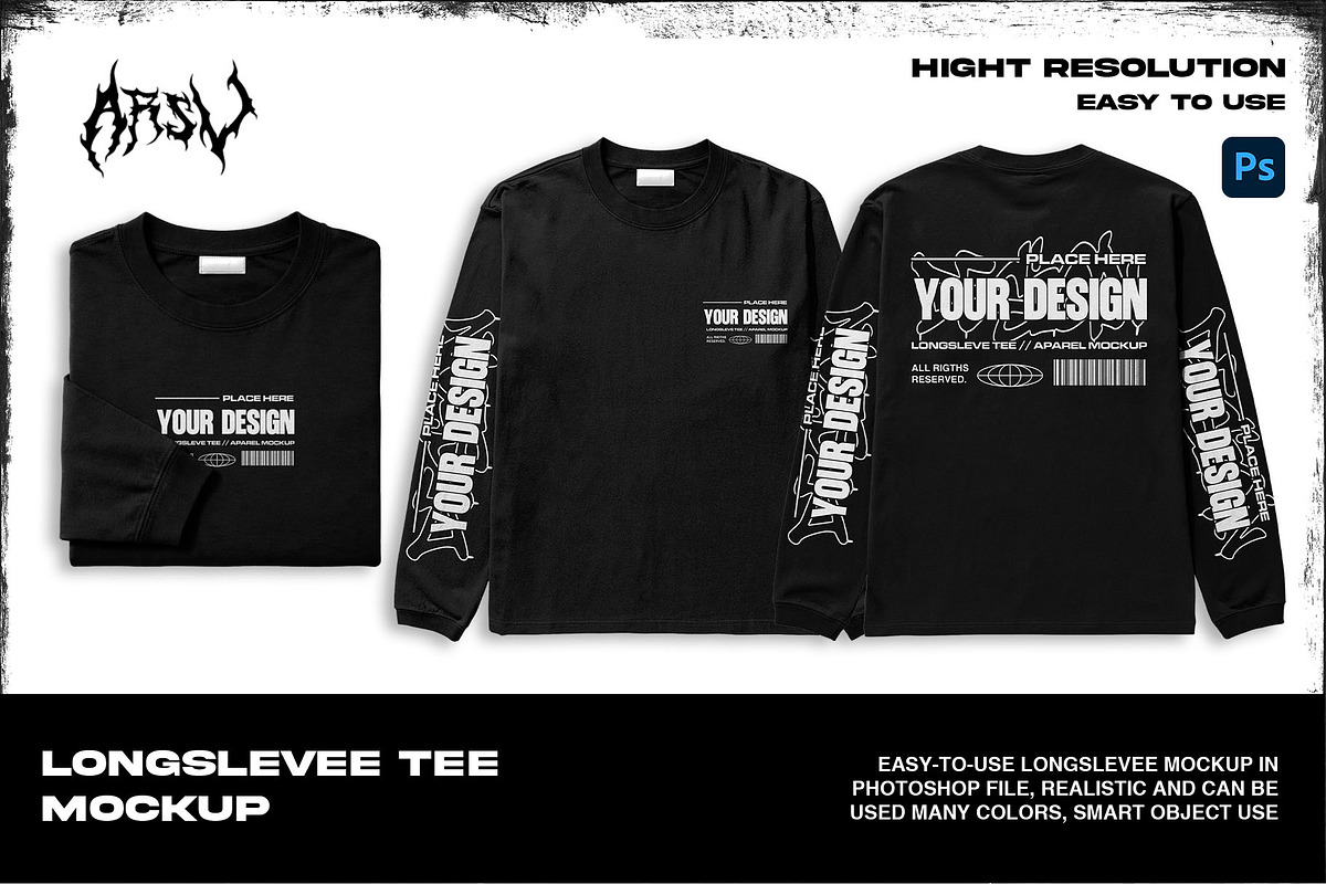 LONG SLEVE TEE - MOCKUP BUNDLE, a Shirt Mockup by arseavin project (Photo 1 of 6)