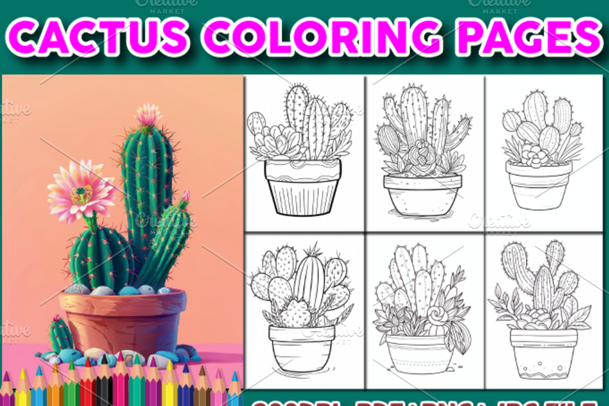 100 Cactus Coloring Pages for Adults, a Brochure Template by Design Station (Photo 1 of 4)