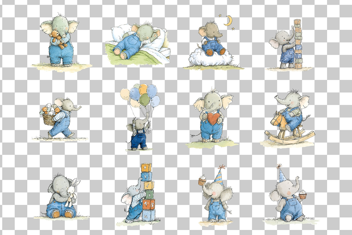 Cute Elephant PNG Clipart Bundle, an Animal Illustration by Nicolle's Colorful Art (Photo 3 of 3)