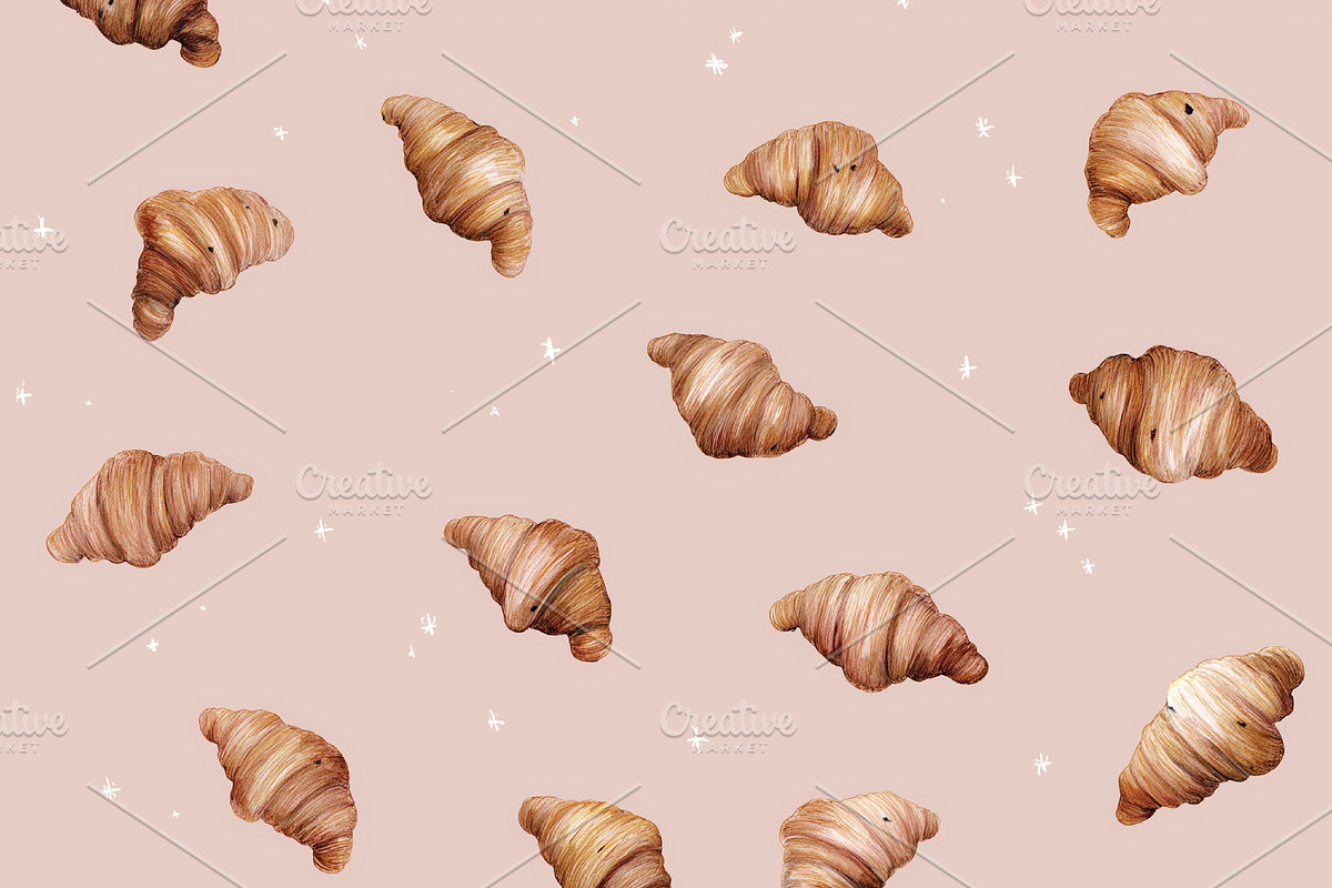 Seamless pattern, seamless croissant pattern on pink background, a Pattern Graphic by Studio ANNA