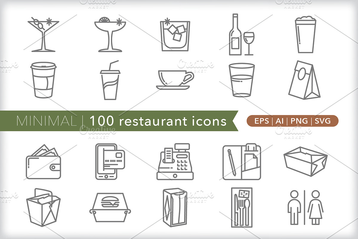 Minimal 100 restaurant icons, an Outline Icon by Picture Window (Photo 4 of 10)