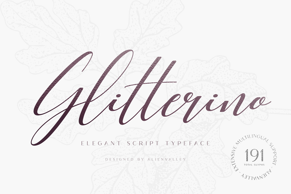Glitterino - Stylish Script Font, a Script Font by AlienValley (Photo 1 of 6)