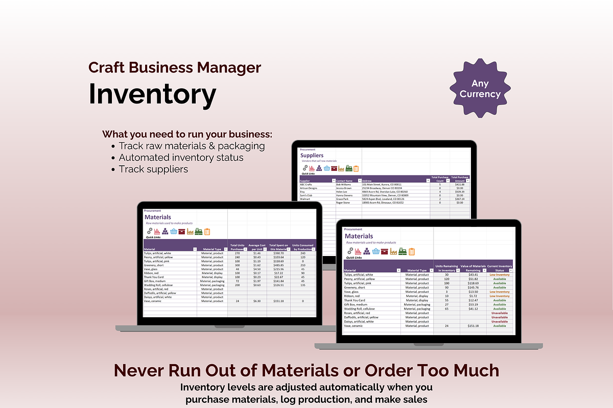 Craft Business Manager - Excel, an App Template by Ardent Workshop (Photo 3 of 9)