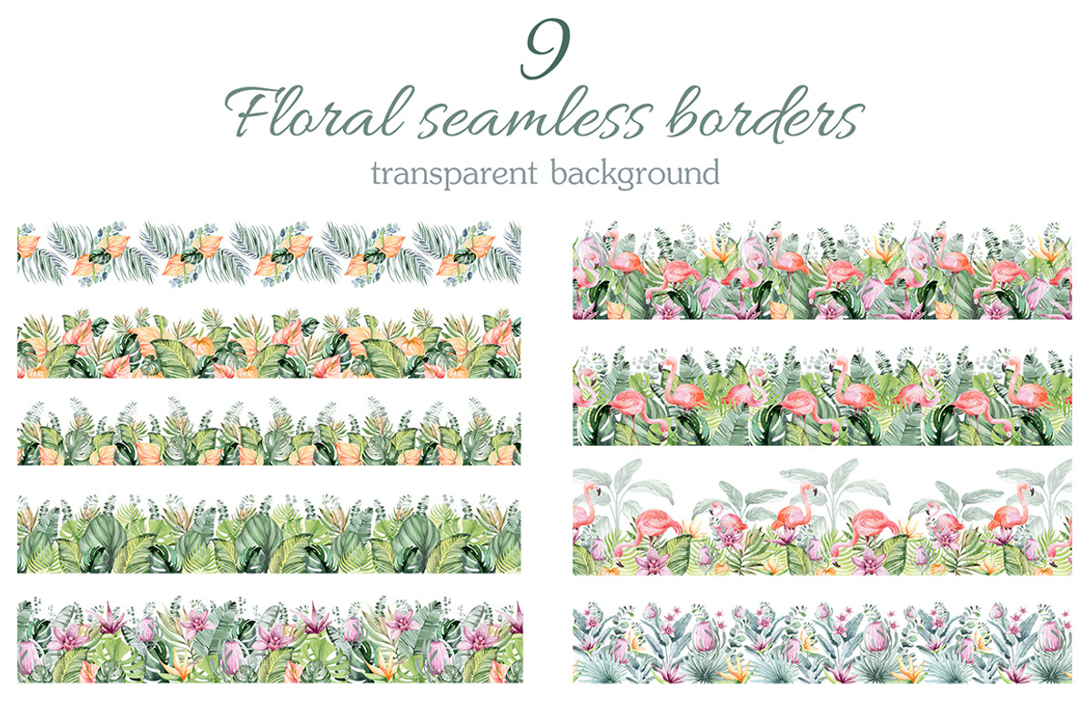 FLAMINGO & FLOWERS  tropical set, a Decorative Illustration by LenArt (Photo 12 of 18)