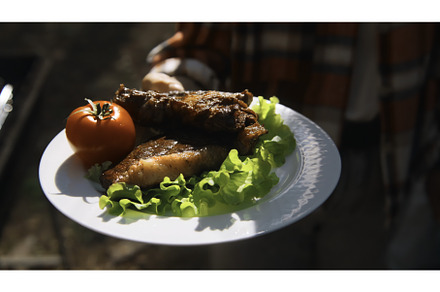 Close-up of plate with barbecue meat, a Food & Drink Photo by Media Whale Stock