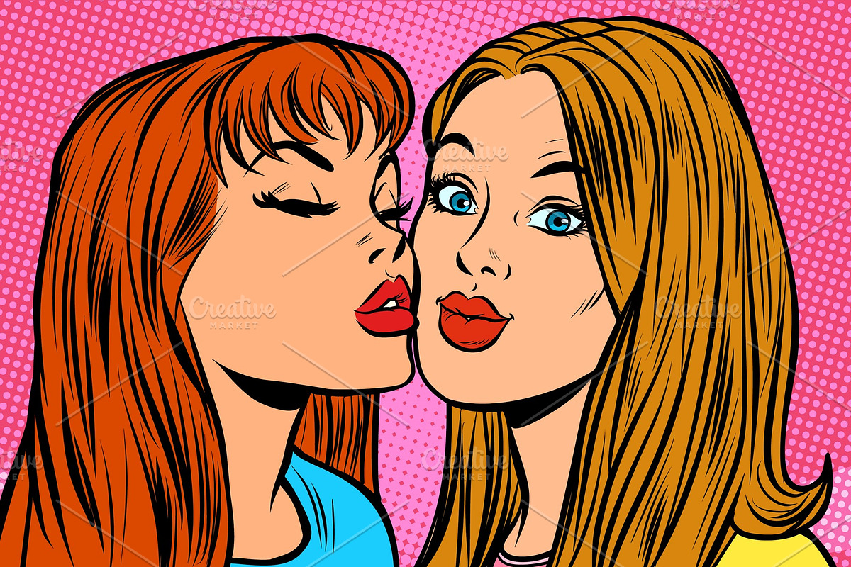 woman kissing girlfriend on the, a Person Illustration by studiostoks
