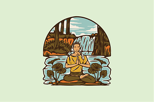 Meditating by the Waterfall, an Object Illustration by nomlimo.com