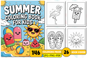 Cute Summer Coloring Pages For Kids, a Seasonal Illustration by Design Station