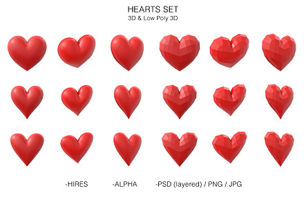 Hearts set high quality 3D & lowpoly