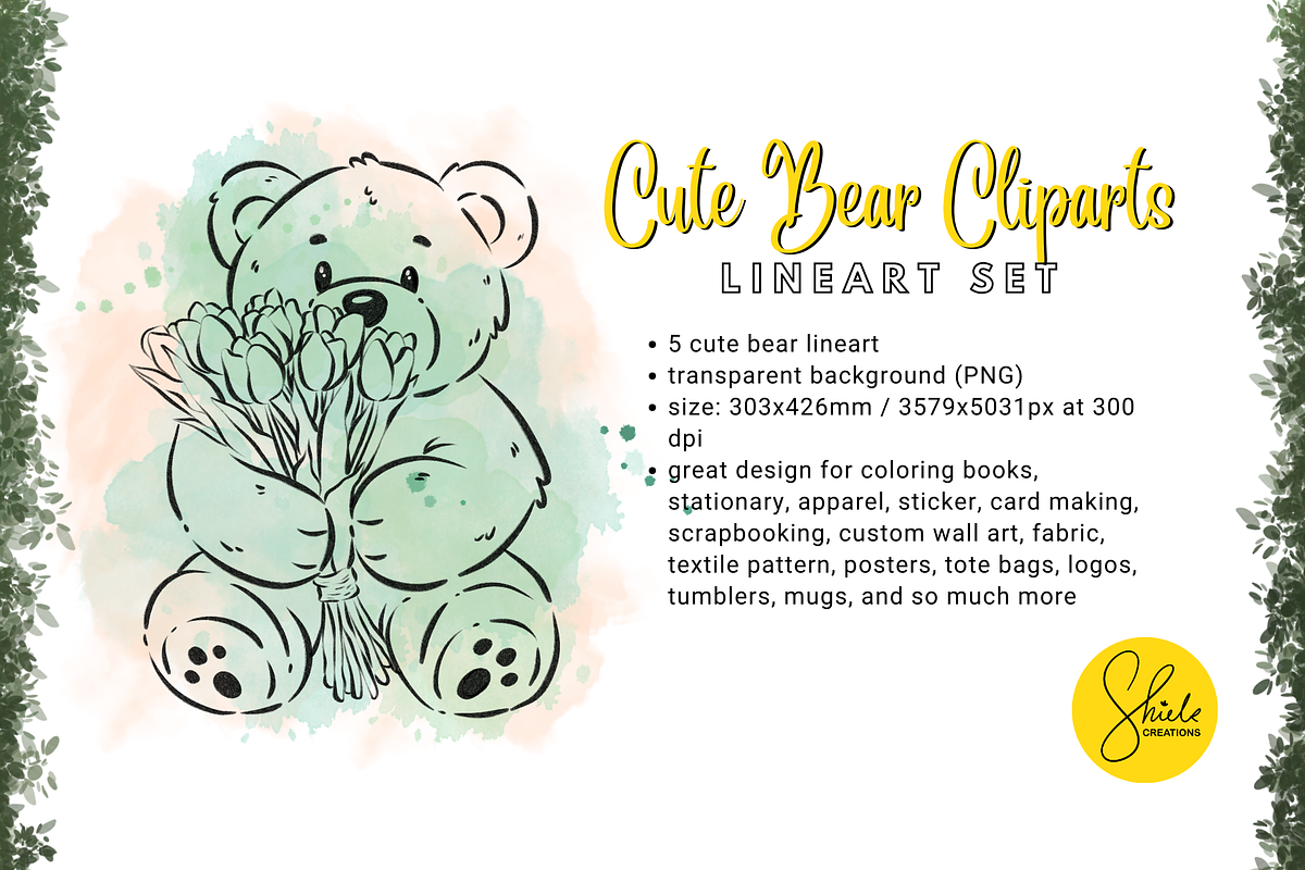 Cute Bear Cliparts - Lineart Set, an Object Graphic by shielscreations (Photo 3 of 3)