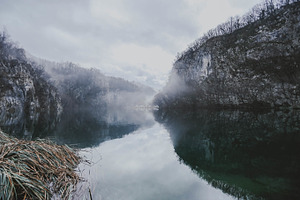 Fog over lake, Plitvice Lake Croatia