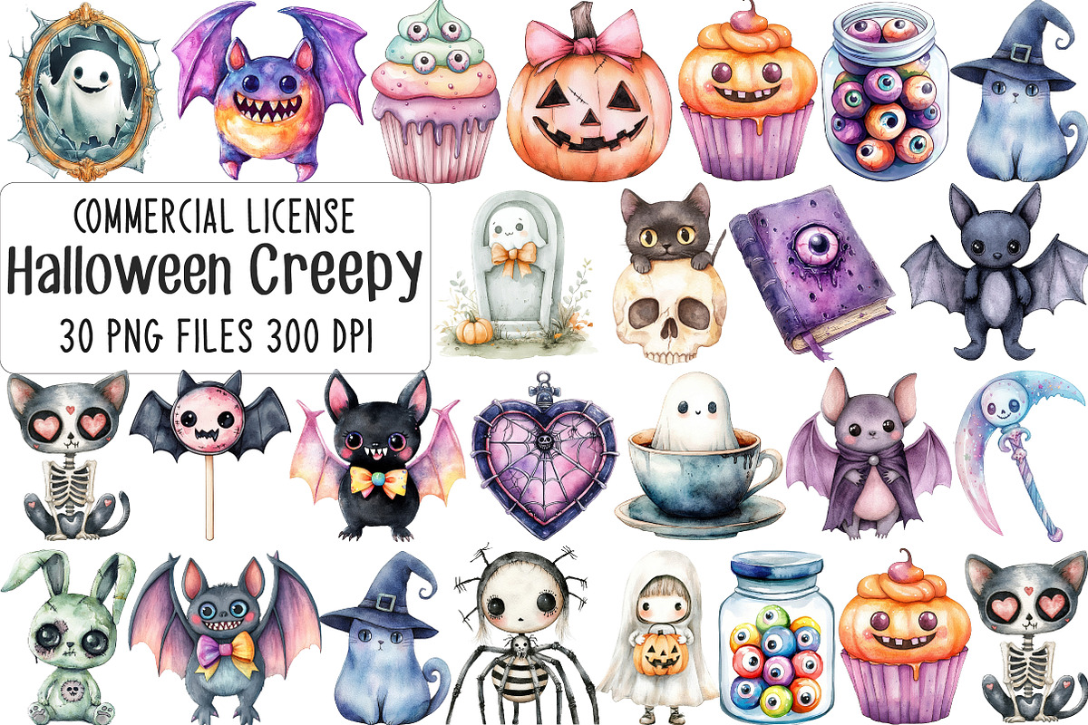 Kawaii Creepy Halloween Clipart, an Illustration by CraftArtStudio (Photo 1 of 6)