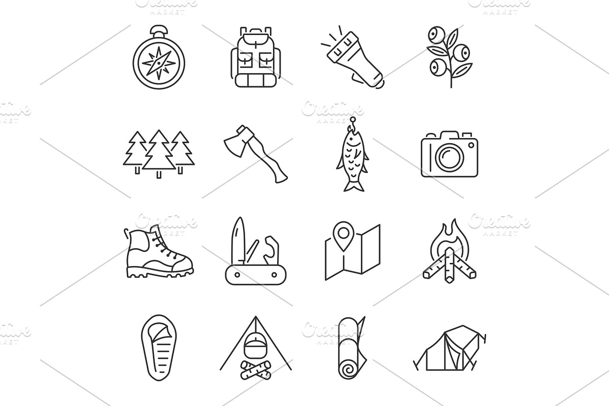 Camping line icon set, an Outline Icon by ElineDesign (Photo 1 of 3)