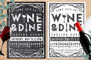 Wine & Dine Event Chalk Flyer Invite