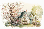 Spring Cottage Watercolor Collection, a Seasonal Illustration by OREJE (Thumbnail 3 of 17)