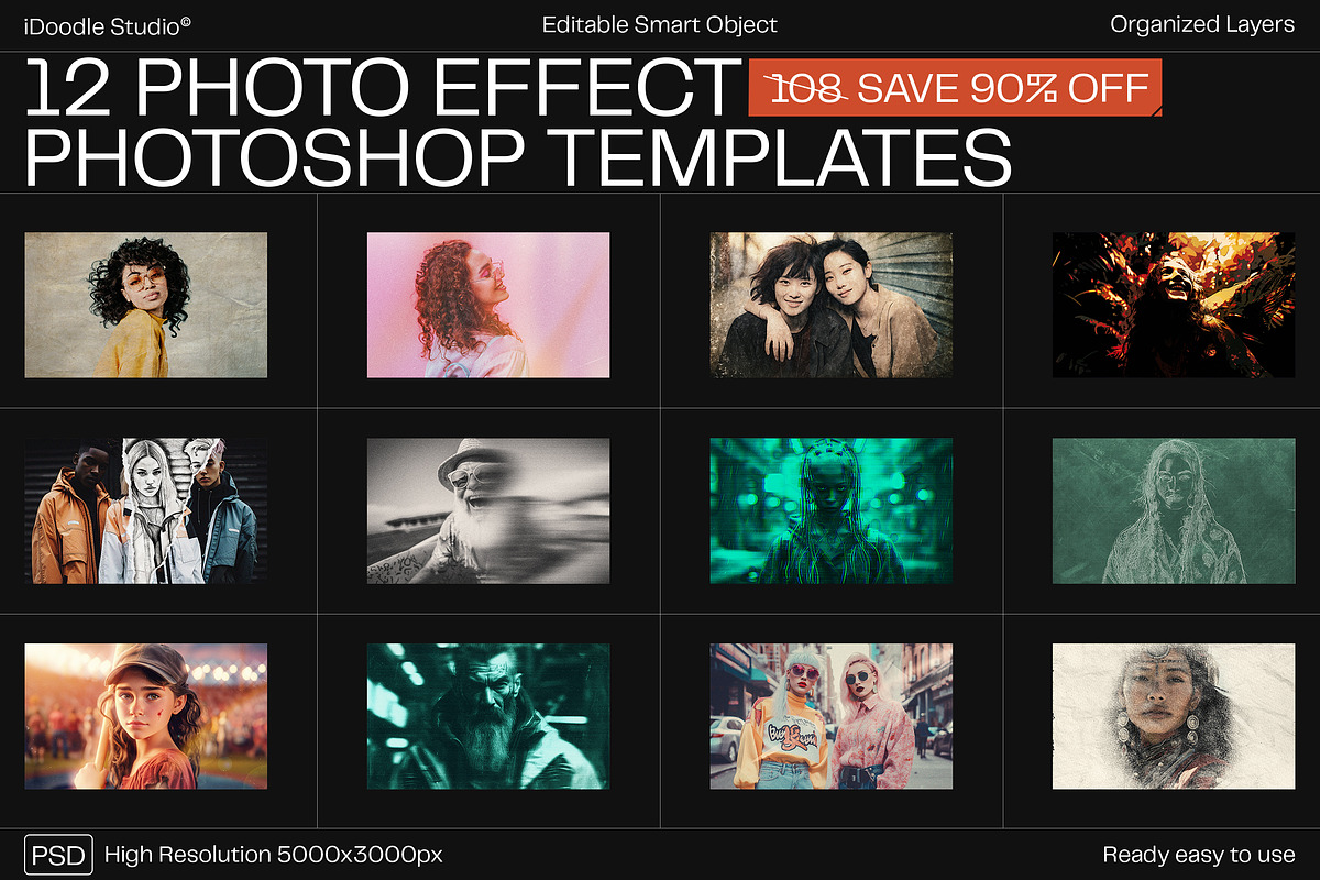 12 Photo Effect Templates, a Layer Style Add-On by iDoodle Studio (Photo 1 of 6)