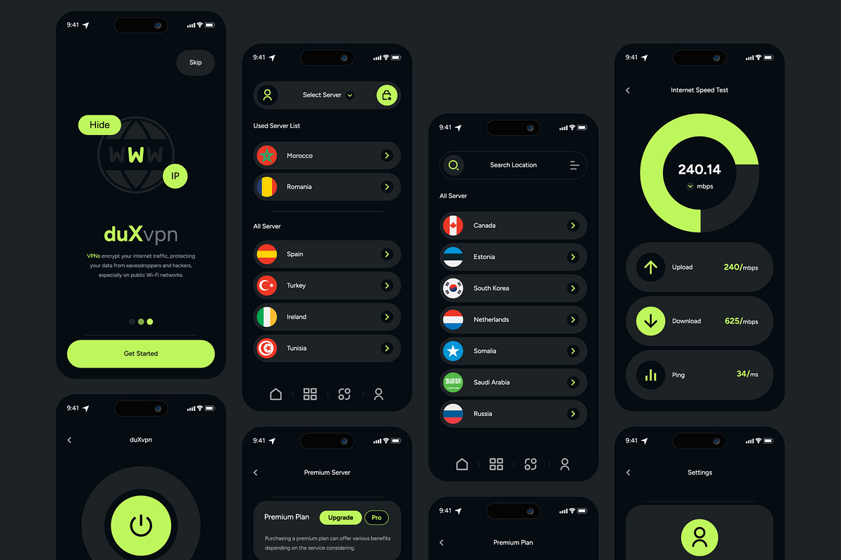 VPN Mobile Application UI UX Layout, an UI Kit Template by CreativeShaper (Photo 2 of 6)