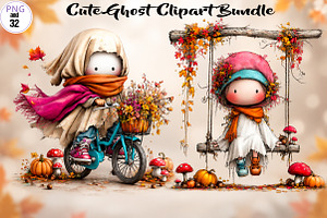 Cute Ghost Clipart Bundle, a Seasonal Illustration by CreationArt