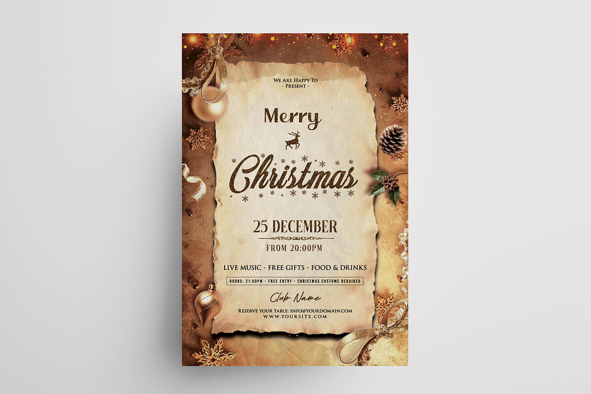 Merry Christmas Vintage Flyer Cards, a Flyer Template by PixelsDesign (Photo 2 of 4)