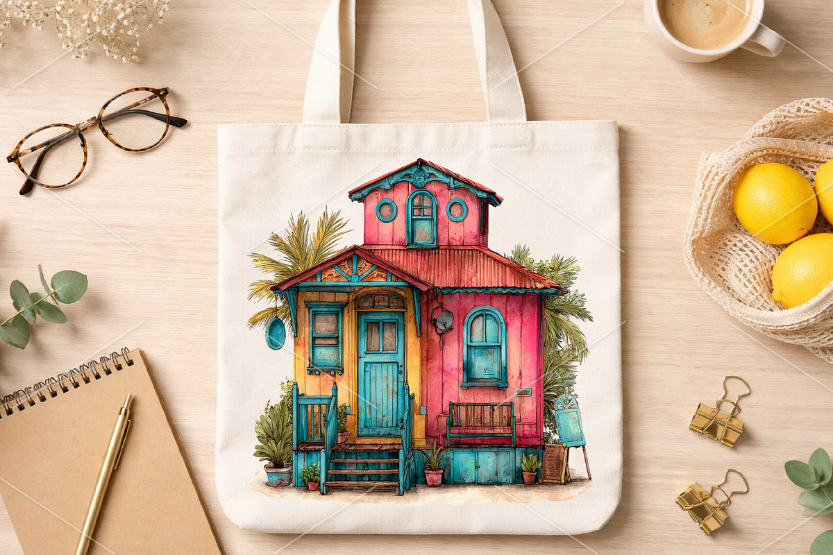 Watercolor Beach Huts Summer Clipart, an Illustration by Canvas Craft (Photo 7 of 7)
