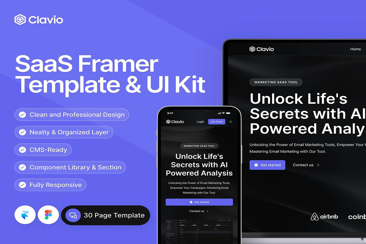 Clavio SaaS Framer Template UI Kit, an UI Kit Template by Lumina_ui_ux202 (Photo 1 of 7)