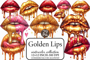 Golden Lips PNG, an Illustration by Libby Wishes