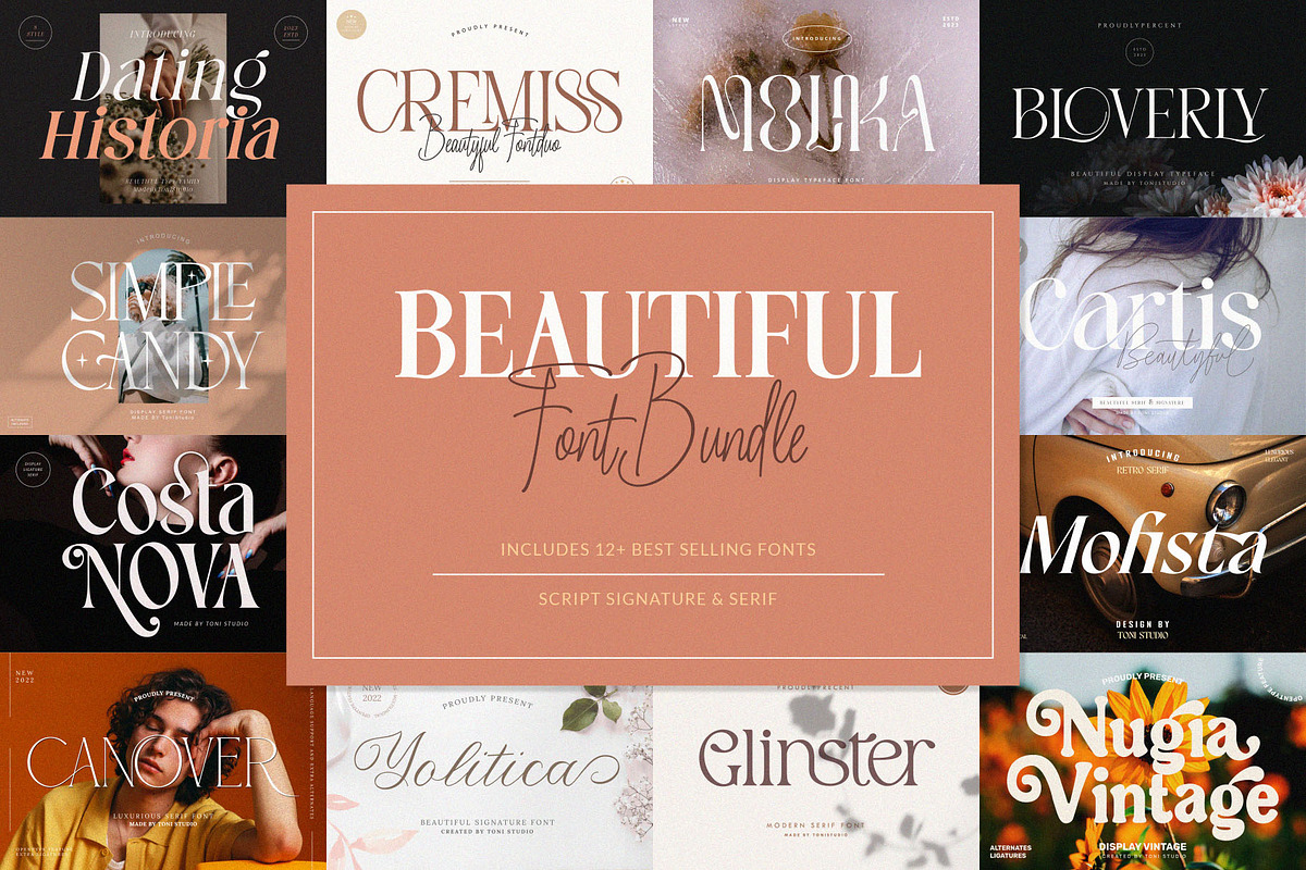 Beautiful Fonts Bundle, a Serif Font by ToniStudio (Photo 1 of 13)
