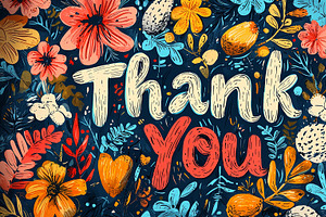 Colorful thank you lettering with floral background illustration, an Illustration by AS photostudio