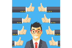 Happy Businessman and Many Likes