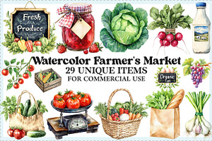 Watercolor Farmer's Market Clipart, an Illustration by Craft Nest