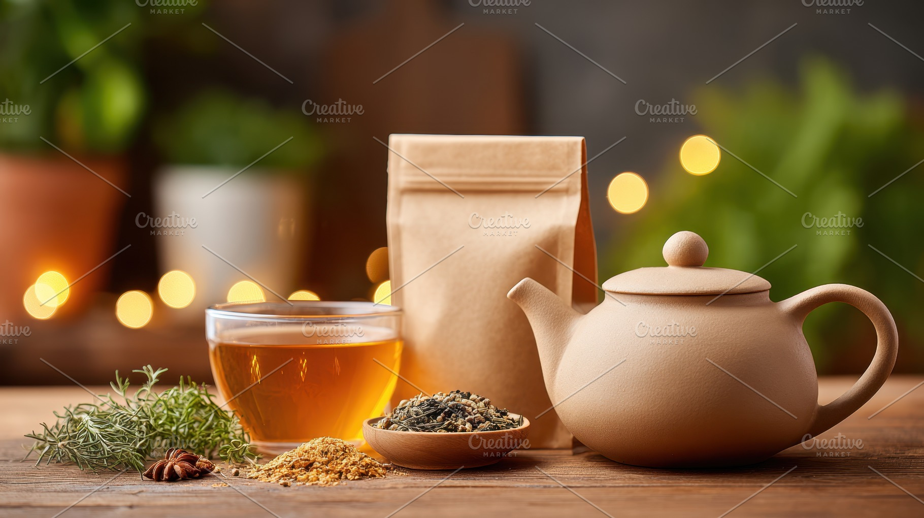 Cozy Tea Setup with Teapot and Herbs, a Food & Drink Photo by AlyaAnd