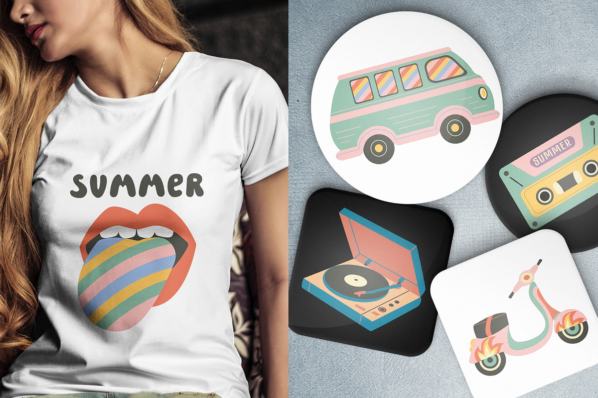 Retro Summer Vibes Clipart Pack, an Object Illustration by IRSYART (Photo 11 of 15)