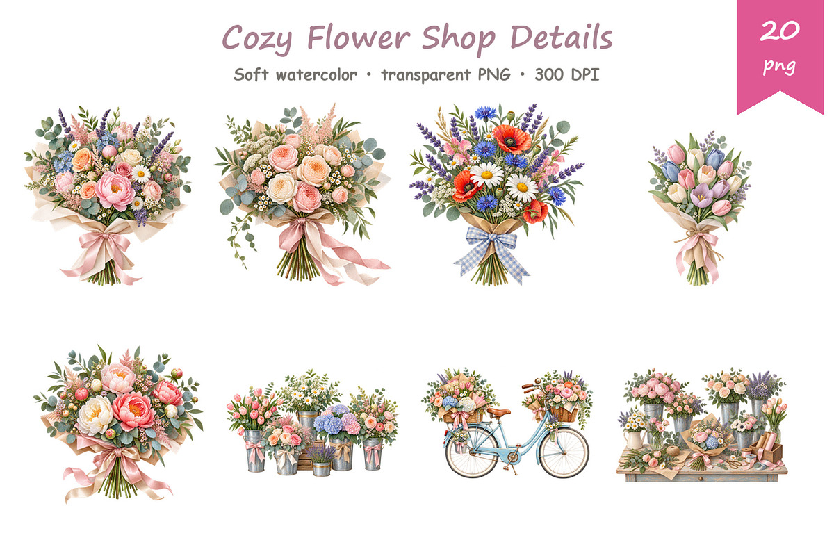 Watercolor Flower Shop Clipart, a Decorative Illustration by BerryPieArt (Photo 3 of 4)