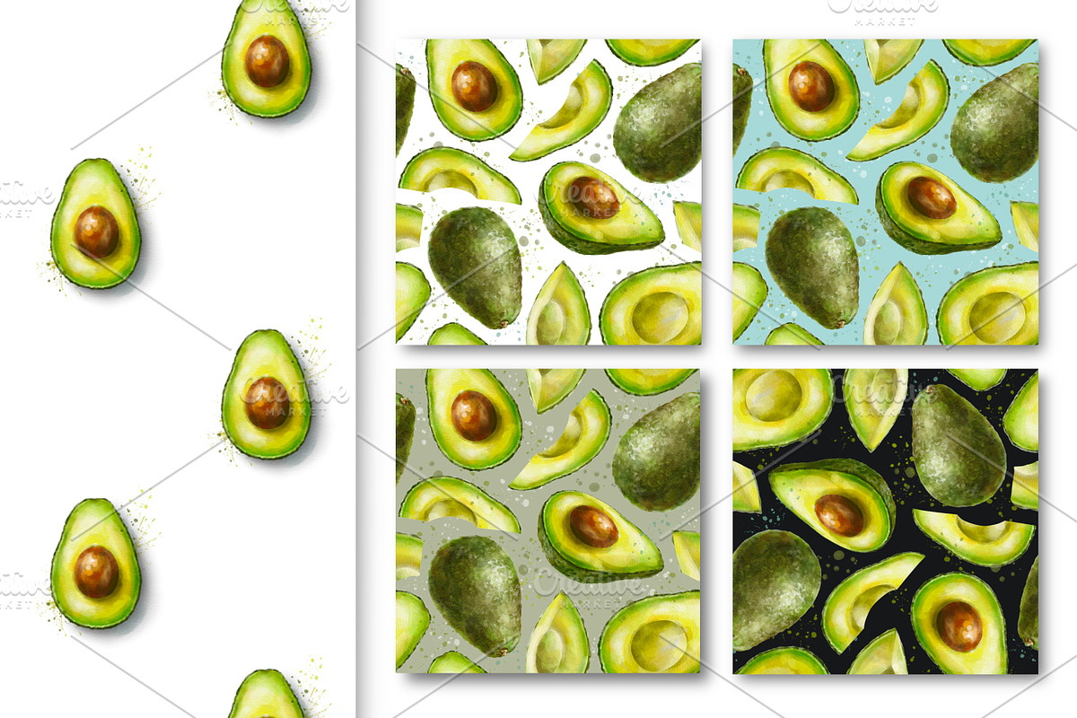 Avocado Watercolor Collection., a Decorative Illustration by VetaDesign (Photo 5 of 8)