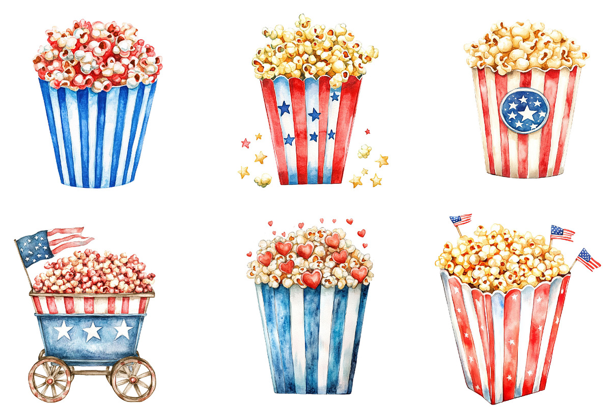 Watercolor 4th of July Popcorn, an Illustration by Designking (Photo 10 of 10)