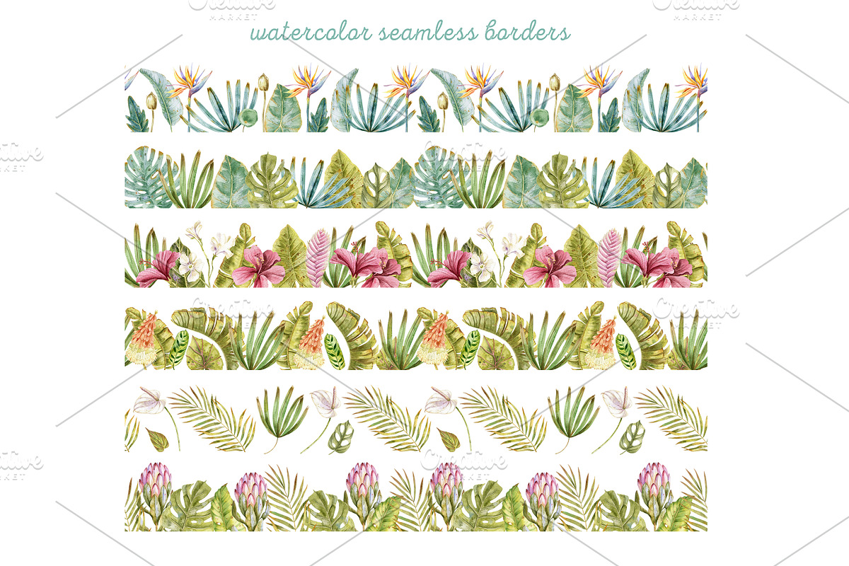 Watercolor Tropical Leaves & Flowers, an Illustration by babenkoirusa (Photo 5 of 17)