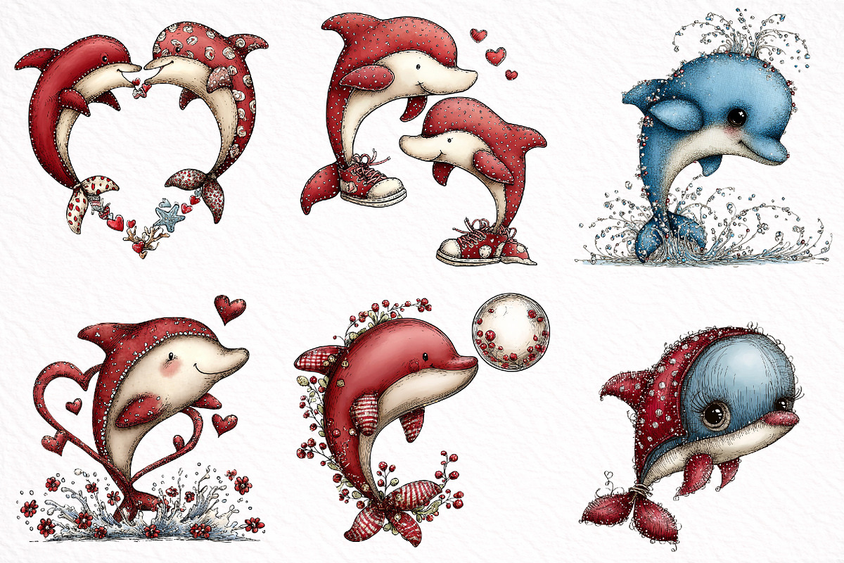 Whimsical Summer Dolphins Clipart, an Illustration by DreamArtGraphic (Photo 3 of 8)