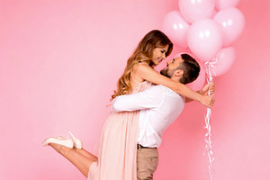 Romantic Couple Holding Pink Balloons, a Person Photo by Davizro's Market